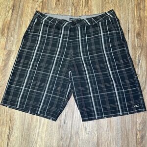 O'Neill Men's Shorts Black White Plaid Casual Walking Hybrid Pockets Sz 36 10.5"